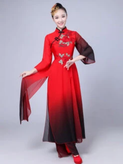 Women Chinese Costumes Embroidered Ombre Stand Collar Red Asian Holidays Costumes -Dresses Store 201911301346214426641