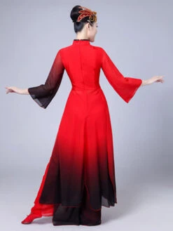 Women Chinese Costumes Embroidered Ombre Stand Collar Red Asian Holidays Costumes -Dresses Store 201911301346217194013