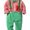 Kid Christmas Set Stripe Bow Green 2 Piece Holidays Costumes