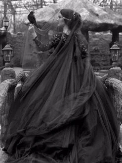 Gothic Wedding Dresses Princess Silhouette Long Sleeves Lace Taffeta Court Train Vintage Bridal Gown -Dresses Store 201912041432231247234