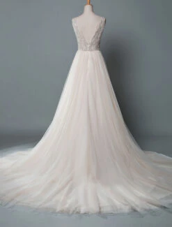 Simple Wedding Dress A-Line V Neck Sleeveless Applique Beaded Floor Length Bridal Dresses Free Customization -Dresses Store 202001131356100385277