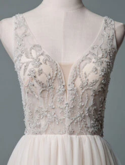 Simple Wedding Dress A-Line V Neck Sleeveless Applique Beaded Floor Length Bridal Dresses Free Customization -Dresses Store 202001131356103274855
