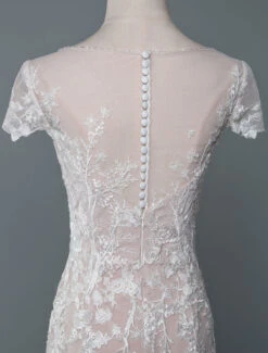 Simple Wedding Dress Mermaid Jewel Neck Short Sleeves Floor Length Lace Bridal Gowns With Train Free Customization -Dresses Store 202001131356142196641