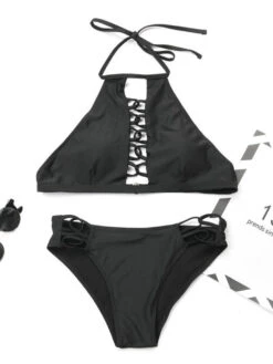 Two Piece Swimsuits Black Lace Up Summer Beach Swimwear -Dresses Store 202005271404145377836