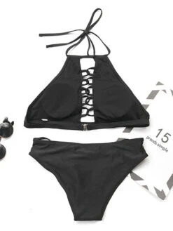 Two Piece Swimsuits Black Lace Up Summer Beach Swimwear -Dresses Store 202005271404148913752