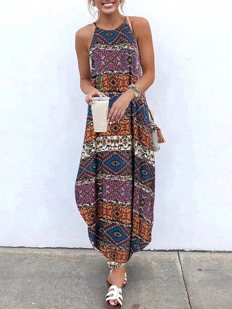 Boho Maxi Dress Women Sleeveless Printed Long Dress 5 Boho Maxi Dress Women Sleeveless Printed Long Dress - Image 3