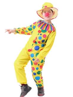 Carnival Circus Costume Yellow Unisex Jumpsuit Hat Set Polyester Carnival Holidays Costumes