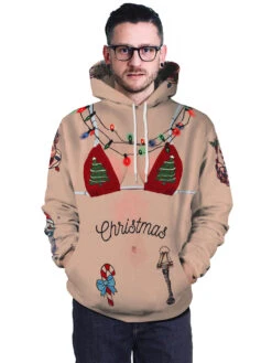 Deep Apricot Hoodie Christmas Tops Polyester Fiber Christmas Pattern Causal Holidays Costumes -Dresses Store 202011111146265802523