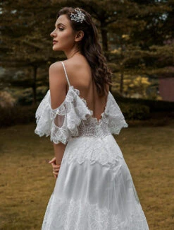 Boho Wedding Dress Lace A-Line V-Neck Line Beaded Gown Free Customization -Dresses Store 202011301322023788724