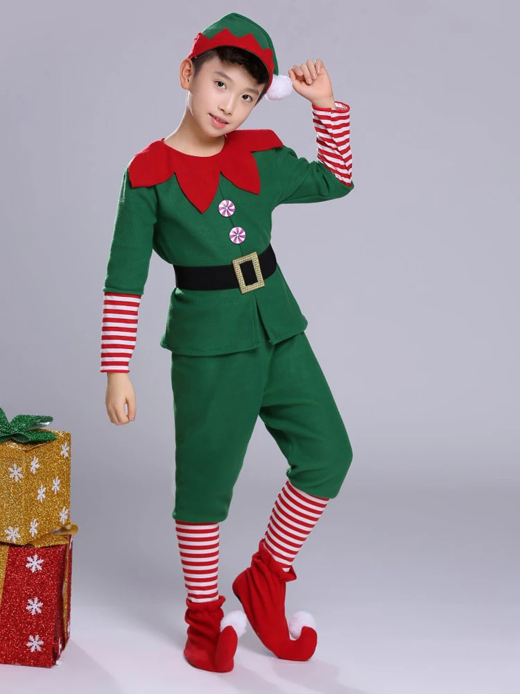 Boys Christmas Costume Set Green Leg Warmer Jumpsuit Anklets Set Polyester Stripes Christmas Costumes 3 Boys Christmas Costume Set Green Leg Warmer Jumpsuit Anklets Set Polyester Stripes Christmas Costumes