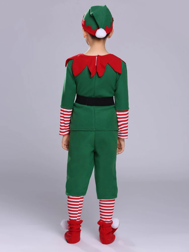 Boys Christmas Costume Set Green Leg Warmer Jumpsuit Anklets Set Polyester Stripes Christmas Costumes 5 Boys Christmas Costume Set Green Leg Warmer Jumpsuit Anklets Set Polyester Stripes Christmas Costumes - Image 3