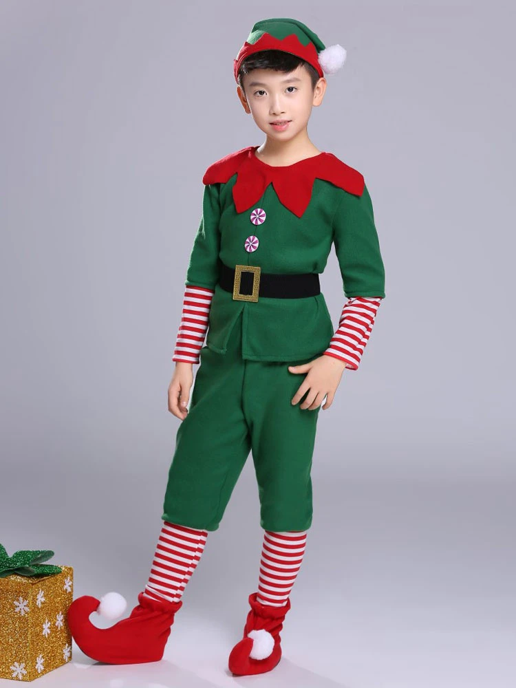 Boys Christmas Costume Set Green Leg Warmer Jumpsuit Anklets Set Polyester Stripes Christmas Costumes 4 Boys Christmas Costume Set Green Leg Warmer Jumpsuit Anklets Set Polyester Stripes Christmas Costumes - Image 2