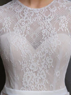 Ivory Lace Wedding Dress With Train A-Line Long Sleeves Chiffon Jewel Neck Bridal Gowns Free Customization -Dresses Store 202102011822119772593
