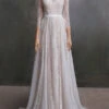 Ivory Lace Wedding Dress With Train A-Line Long Sleeves Chiffon Jewel Neck Bridal Gowns Free Customization -Dresses Store 202102011822133828547