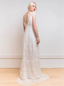 White Simple Causal Wedding Dress Satin Fabric V-Neck Short Sleeves Backless A-Line Long Bridal Gowns Free Customization -Dresses Store 20210426185923586614