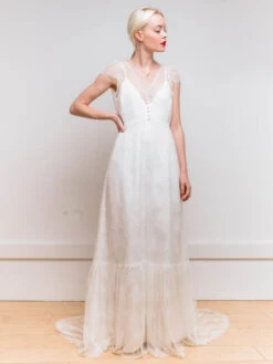 White Simple Causal Wedding Dress Satin Fabric V-Neck Short Sleeves Backless A-Line Long Bridal Gowns Free Customization -Dresses Store 20210426185924216843