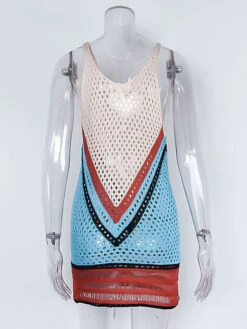 Cover Ups V Neck Sleeveless Crochet Beach Bathing Suits For Women -Dresses Store 202105061507550503732
