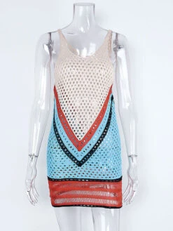 Cover Ups V Neck Sleeveless Crochet Beach Bathing Suits For Women -Dresses Store 202105061507568893936