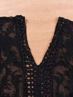 Black Cover Ups For Women Cut Out V Neck Short Sleeves Stretch Lace Summer Beach Bathing Suits For Women -Dresses Store 202105071931218039003