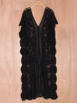 Black Cover Ups For Women Cut Out V Neck Short Sleeves Stretch Lace Summer Beach Bathing Suits For Women -Dresses Store 202105071931227921607