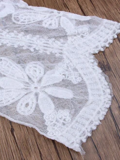 Cover Ups White Pleated Jewel Neck Half Sleeves Convertible Lace S -Dresses Store 202105071932055363824