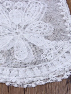 Cover Ups White Pleated Jewel Neck Half Sleeves Convertible Lace S -Dresses Store 202105071932068836979