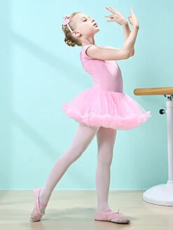 Ballet Dress Pink Women's Kid's Dancer Cut Out Ruffles Artwork Pleated Cotton Blend Dress Tunic Performance Wear -Dresses Store 202106221029091415666