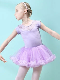 Ballet Dress Pink Women's Kid's Dancer Cut Out Ruffles Artwork Pleated Cotton Blend Dress Tunic Performance Wear -Dresses Store 20210622102909735201