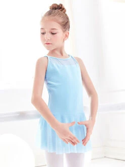 Ballet Dance Costumes Light Sky Blue Women's Kid's Ballerina Pleated Criss-Cross Artwork Backless Lycra Spandex Dress Tunic Dancing Wear