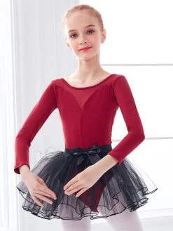 Ballet Dress Red Women's Kid's Dancer Bows Pleated Color Block Pleated Cotton Blend Jumpsuit Set Dancing Wear