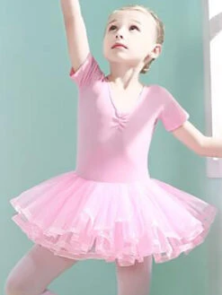 Ballet Dance Costumes Pink Women's Kid's Dancer Cut Out Ruffles Artwork Pleated Cotton Blend Dress Tunic Performance Wear