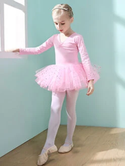 Ballet Dance Costumes Pink Women's Kid's Dancer Cut Out Ruffles Polka Dot Pleated Cotton Blend Dress Tunic Performance Wear -Dresses Store 202106221030246618712