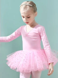 Ballet Dance Costumes Pink Women's Kid's Dancer Cut Out Ruffles Polka Dot Pleated Cotton Blend Dress Tunic Performance Wear