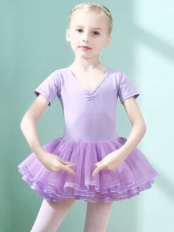 Ballet Dress Lilac Women's Kid's Dancer Cut Out Ruffles Artwork Pleated Cotton Blend Dress Tunic Performance Wear
