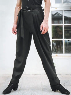 Men Latin Dance Pants Black Polyester Bottoms Adults Dancing Wear