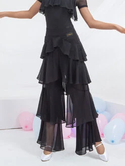 Ballroom Dance Costumes Black Polyester Bottoms Flared Pants Dance Dress