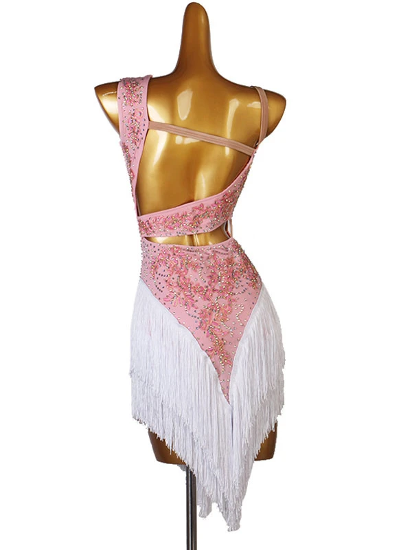 Latin Dance Dresses Pink Women's Lycra Spandex Dress Dancing Costume 4 Latin Dance Dresses Pink Women's Lycra Spandex Dress Dancing Costume - Image 2