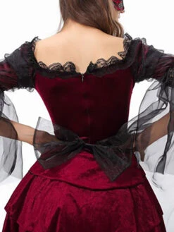 Halloween Vampire Costumes For Women Burgundy Sexy  Mask Polyester Lace Dress Holidays Costumes Full Set -Dresses Store 202108201042521984595