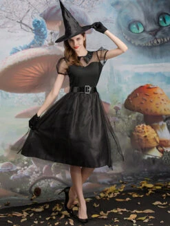 Halloween Witch Costumes For Women Black Scary Short Dress Gloves Polyester Holidays Costumes -Dresses Store 202108201721420383594