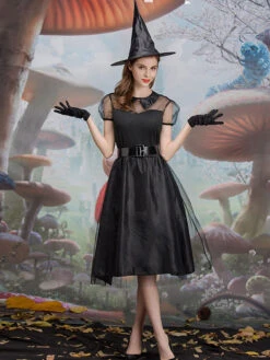 Halloween Witch Costumes For Women Black Scary Short Dress Gloves Polyester Holidays Costumes -Dresses Store 202108201721424069114