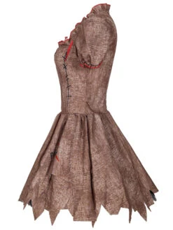 Halloween Zombie Costumes For Women Light Brown Scary Dress Headwear Polyester Holidays Costumes -Dresses Store 202108201721495356155
