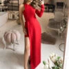 Birthday Party Dresses Red Jewel Neck Sleeveless Open Shoulder Long Semi Formal Dress -Dresses Store 202109231342315778001