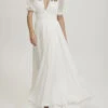 Ivory Simple Causal Wedding Dress Chiffon V Neck Short Sleeves A-Line Chiffon Bridal Dresses Free Customization -Dresses Store 202110182135283345966