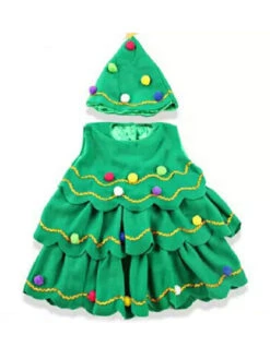 Christmas Green Santa Tree Costume Polyester Fiber Hat Dress Christmas Holidays Costumes Full Set -Dresses Store 202110281517275274031