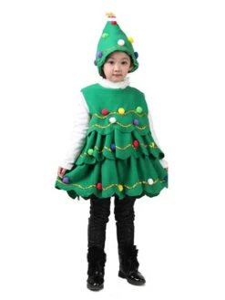 Christmas Green Santa Tree Costume Polyester Fiber Hat Dress Christmas Holidays Costumes Full Set -Dresses Store 202110281517282297508