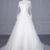 White Simple Wedding Dress A-Line V-Neckline Long Sleeves Zipper Lace Tulle Bridal Dresses Free Customization -Dresses Store 202110281517288551819