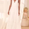 White Engagement Dress 2023 V-Neck Sleeveless Backless Floor Length A-Line Lace Honeymoon Dress Free Customization -Dresses Store 202111031125282037551