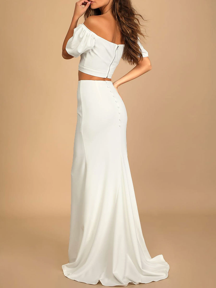 White Engagement Dress 2023 Off The Shoulder Short Sleeves Zipper With Train Long Cheap Bridal Dress Free Customization 5 White Engagement Dress 2023 Off The Shoulder Short Sleeves Zipper With Train Long Cheap Bridal Dress Free Customization - Image 3