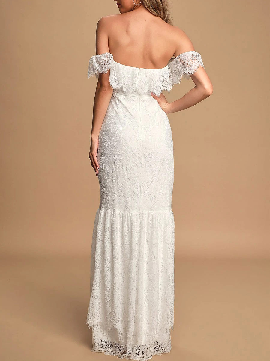 White Engagement Dress 2023 Off The Shoulder Sleeveless Backless Floor Length Lace Cheap Bridal Dress Free Customization 5 White Engagement Dress 2023 Off The Shoulder Sleeveless Backless Floor Length Lace Cheap Bridal Dress Free Customization - Image 3