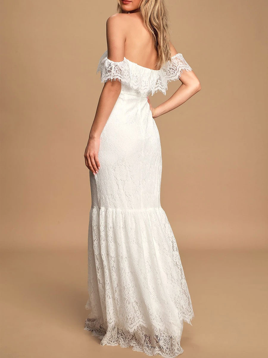 White Engagement Dress 2023 Off The Shoulder Sleeveless Backless Floor Length Lace Cheap Bridal Dress Free Customization 4 White Engagement Dress 2023 Off The Shoulder Sleeveless Backless Floor Length Lace Cheap Bridal Dress Free Customization - Image 2